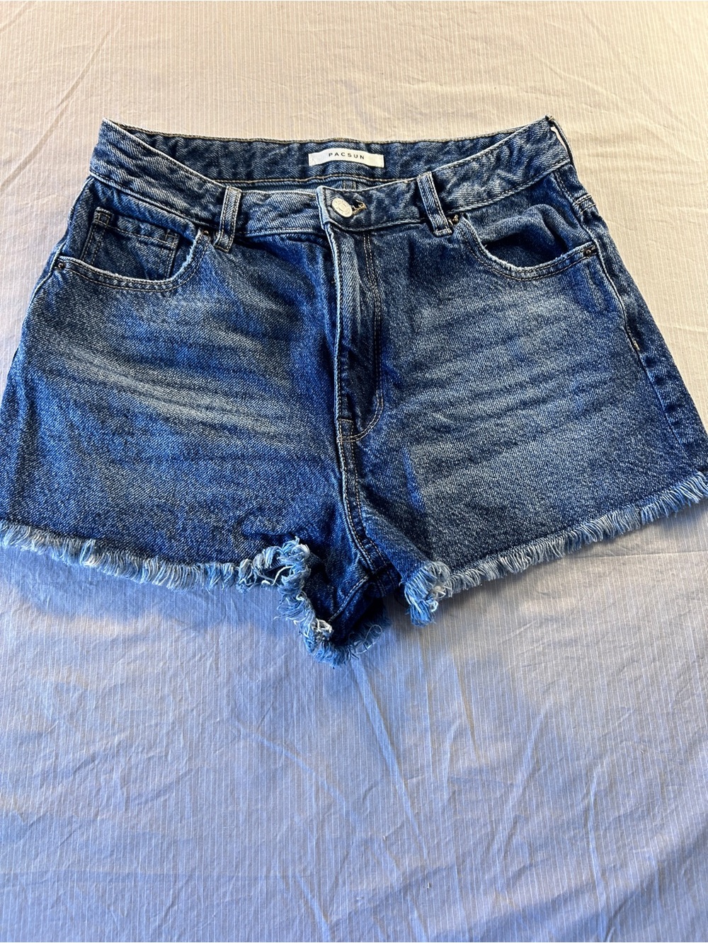 PacSun Dark Blue High-Rise Festival Frayed Denim Shorts